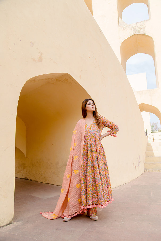 Acacia Peach Anarkali Set