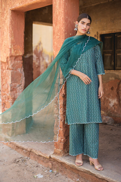 Classic Green Chikan Set Gulabo Jaipur