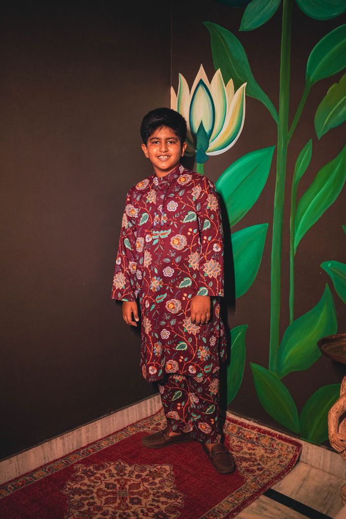 Hira Wine Kurta Pant Set