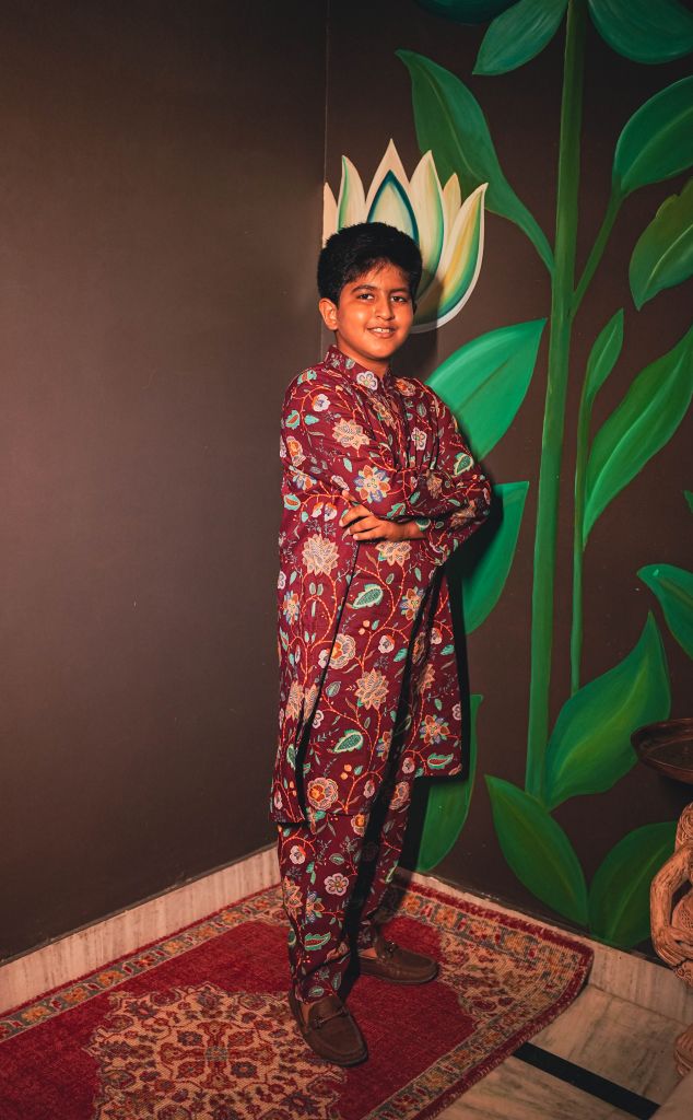 Hira Wine Kurta Pant Set