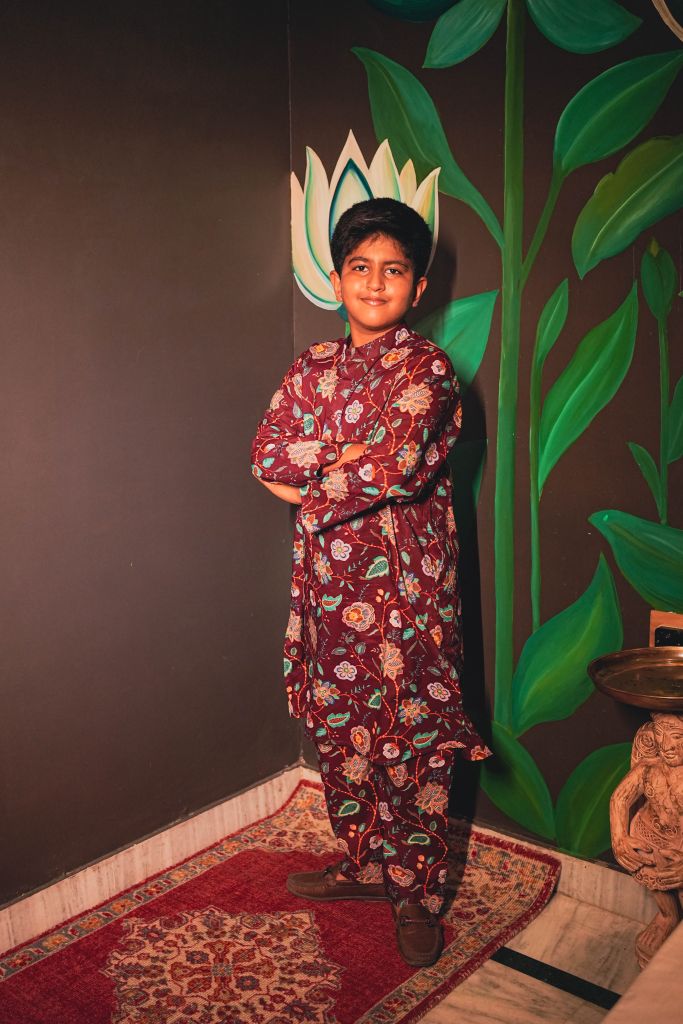 Hira Wine Kurta Pant Set