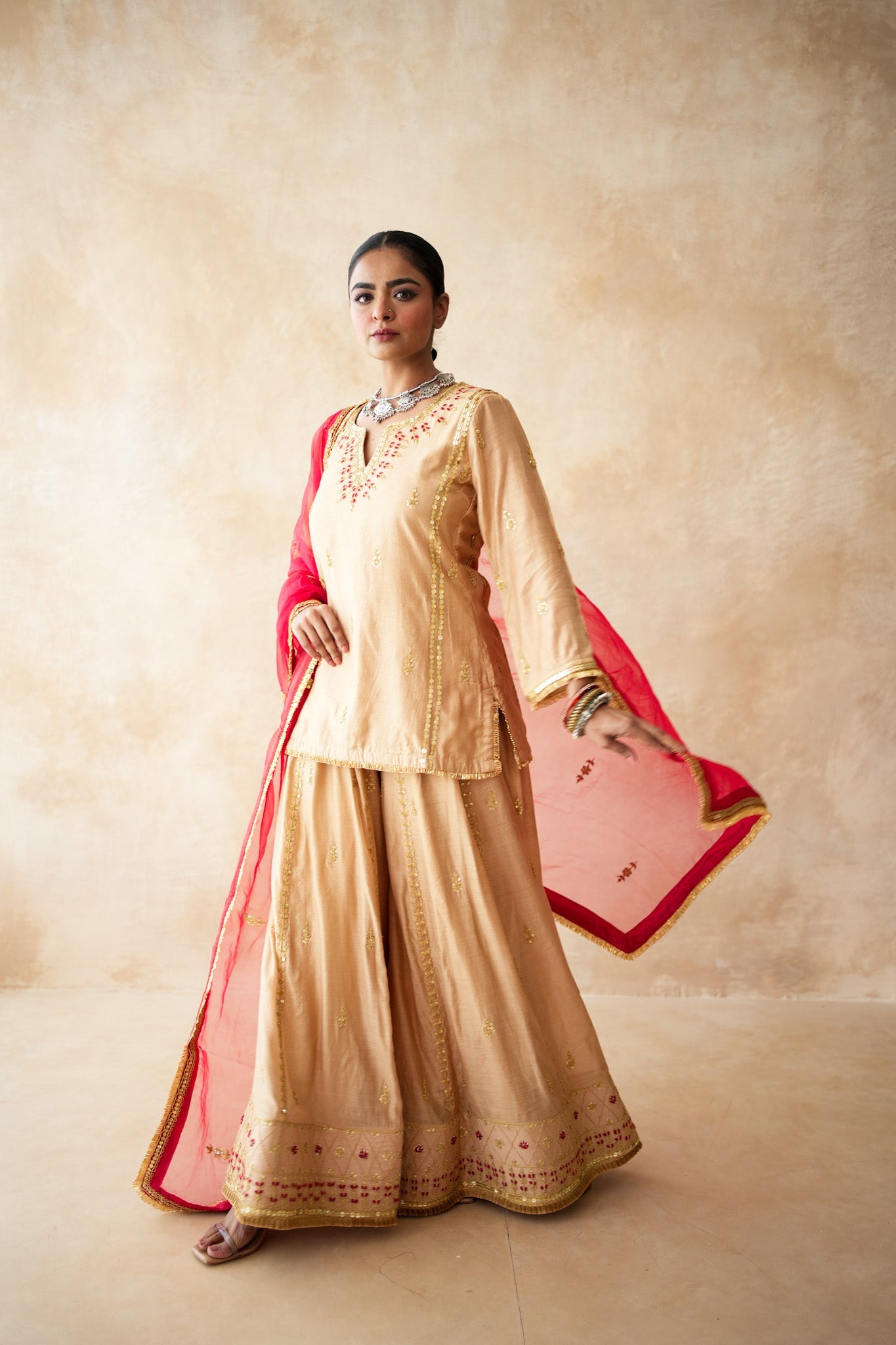 Neena Golden Sharara Set