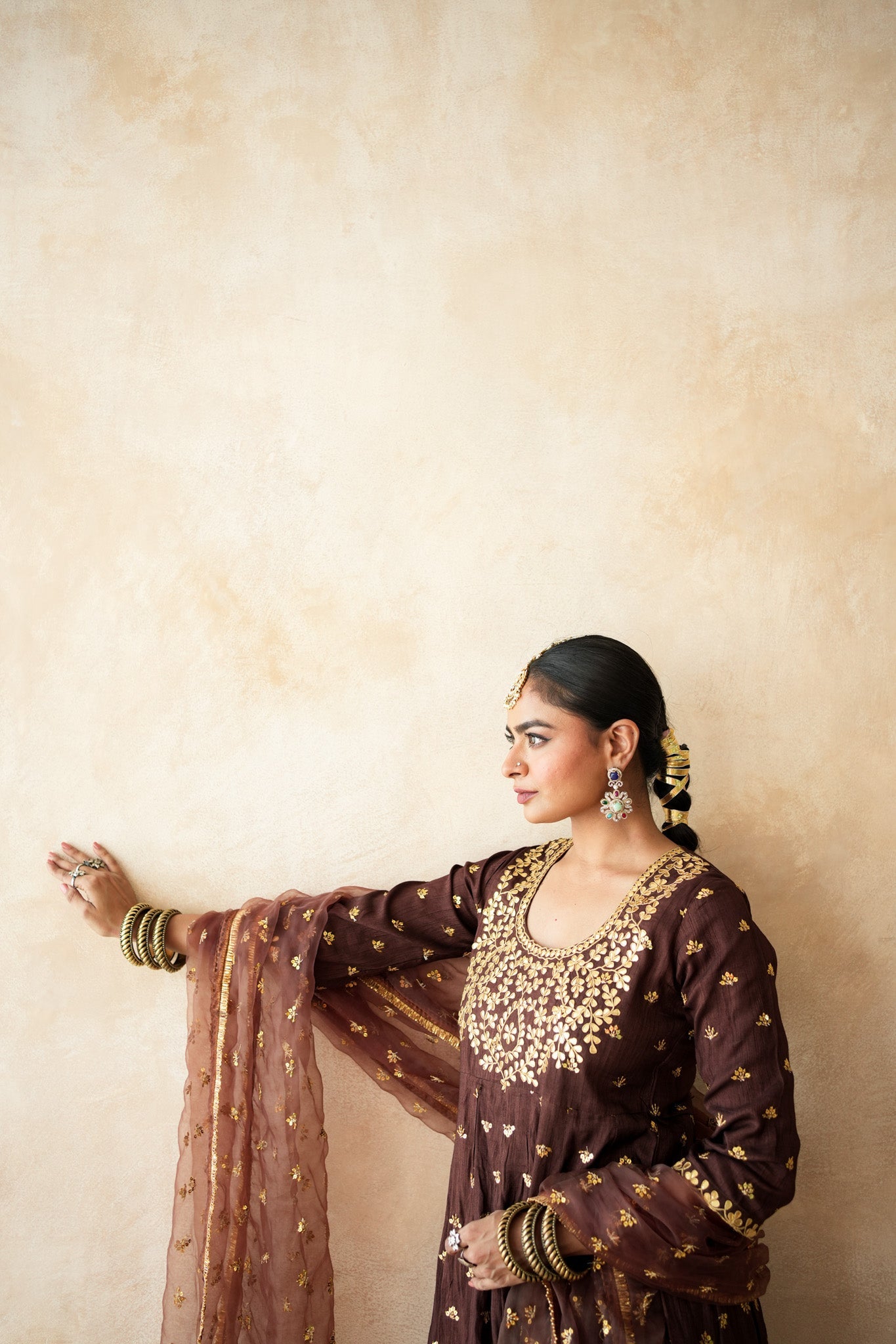 Sitara Brown Anarkali Set