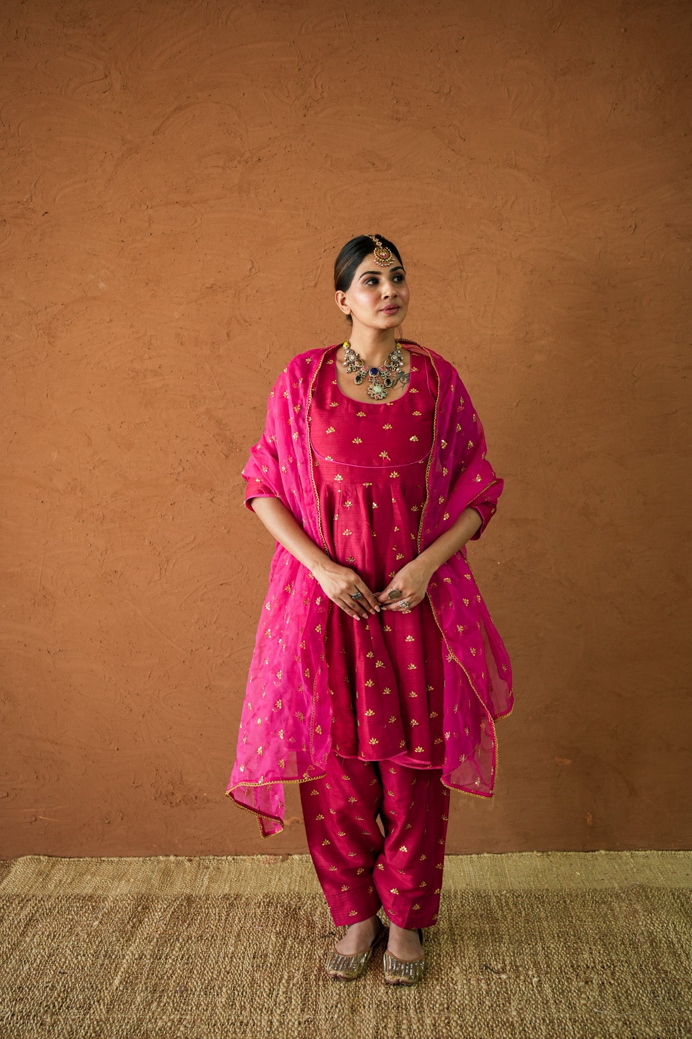 Riza Red Anarkali Set