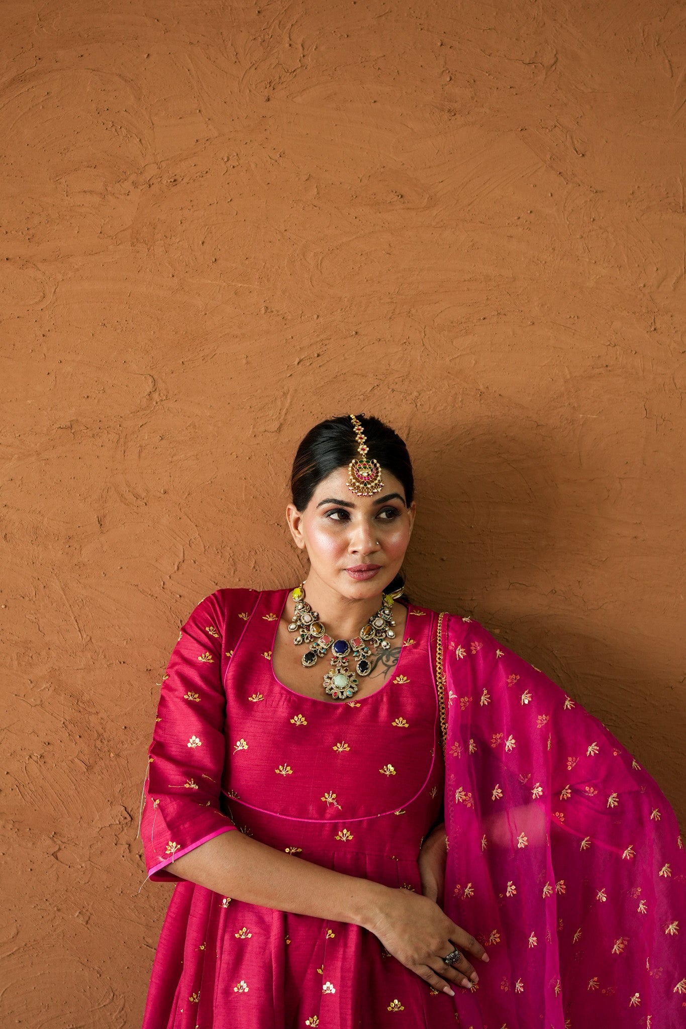 Riza Red Anarkali Set