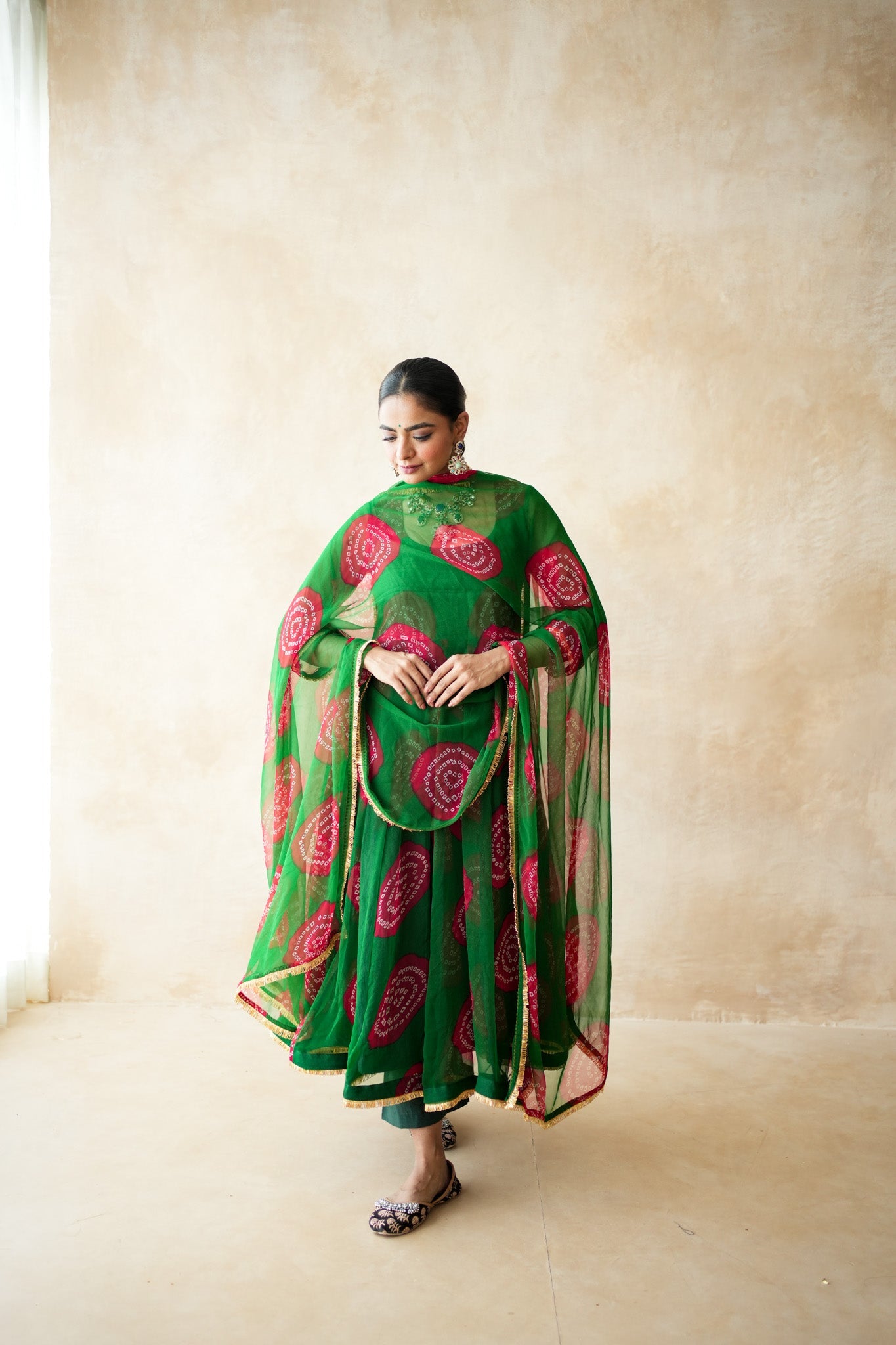Arzu Green-Red Anarkali set