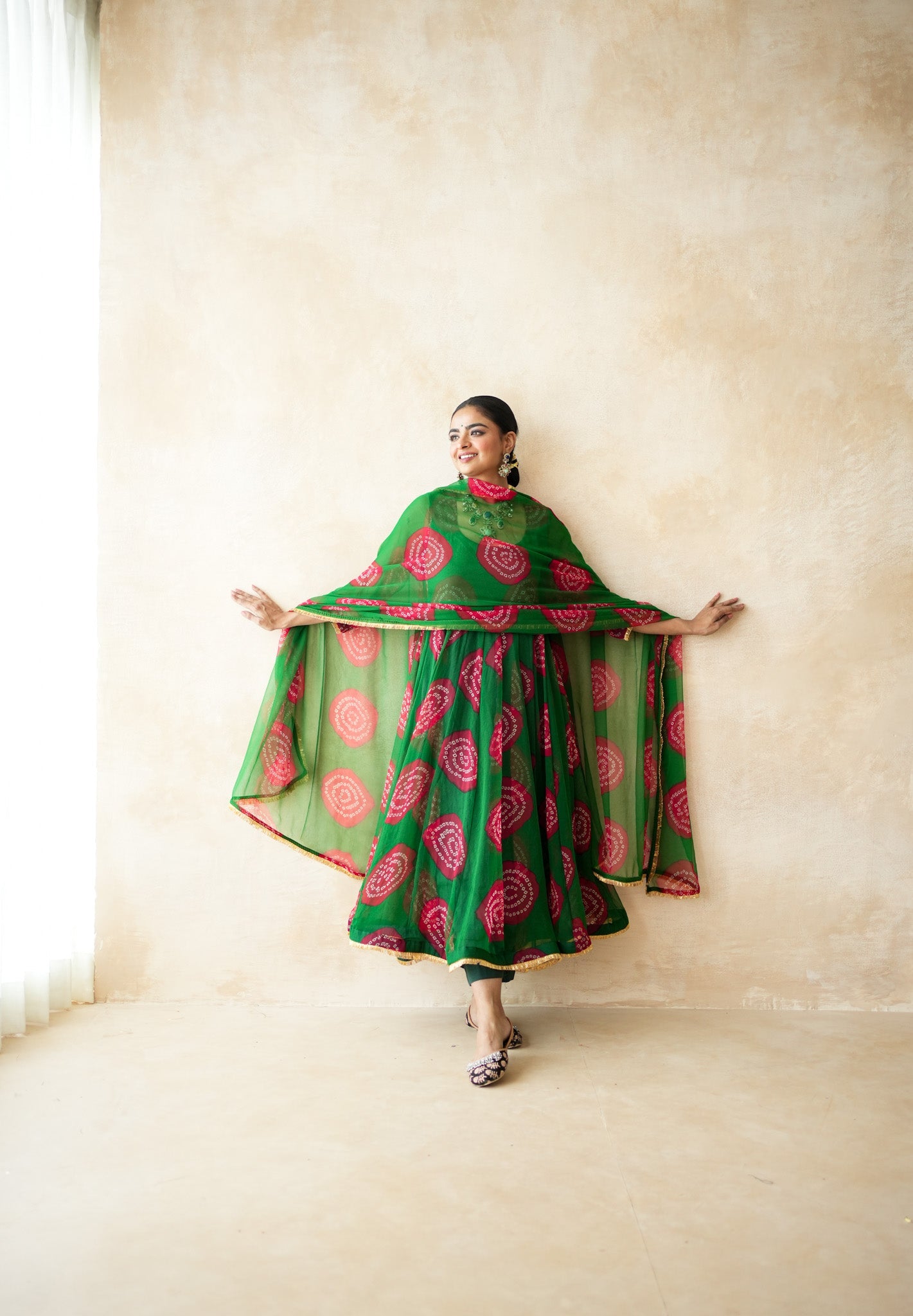 Arzu Green-Red Anarkali set