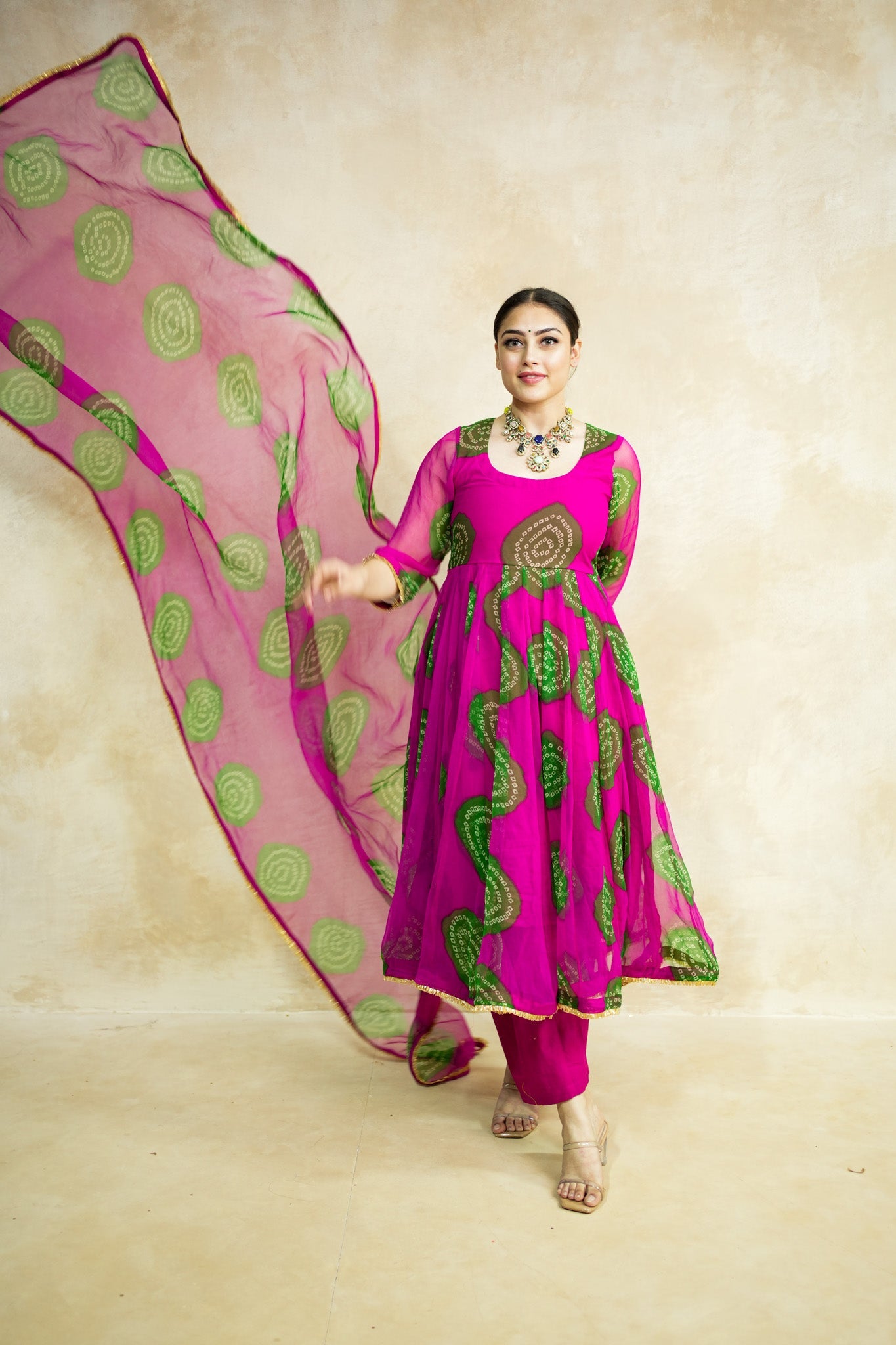 Arzu Pink-Green Anarkali Set