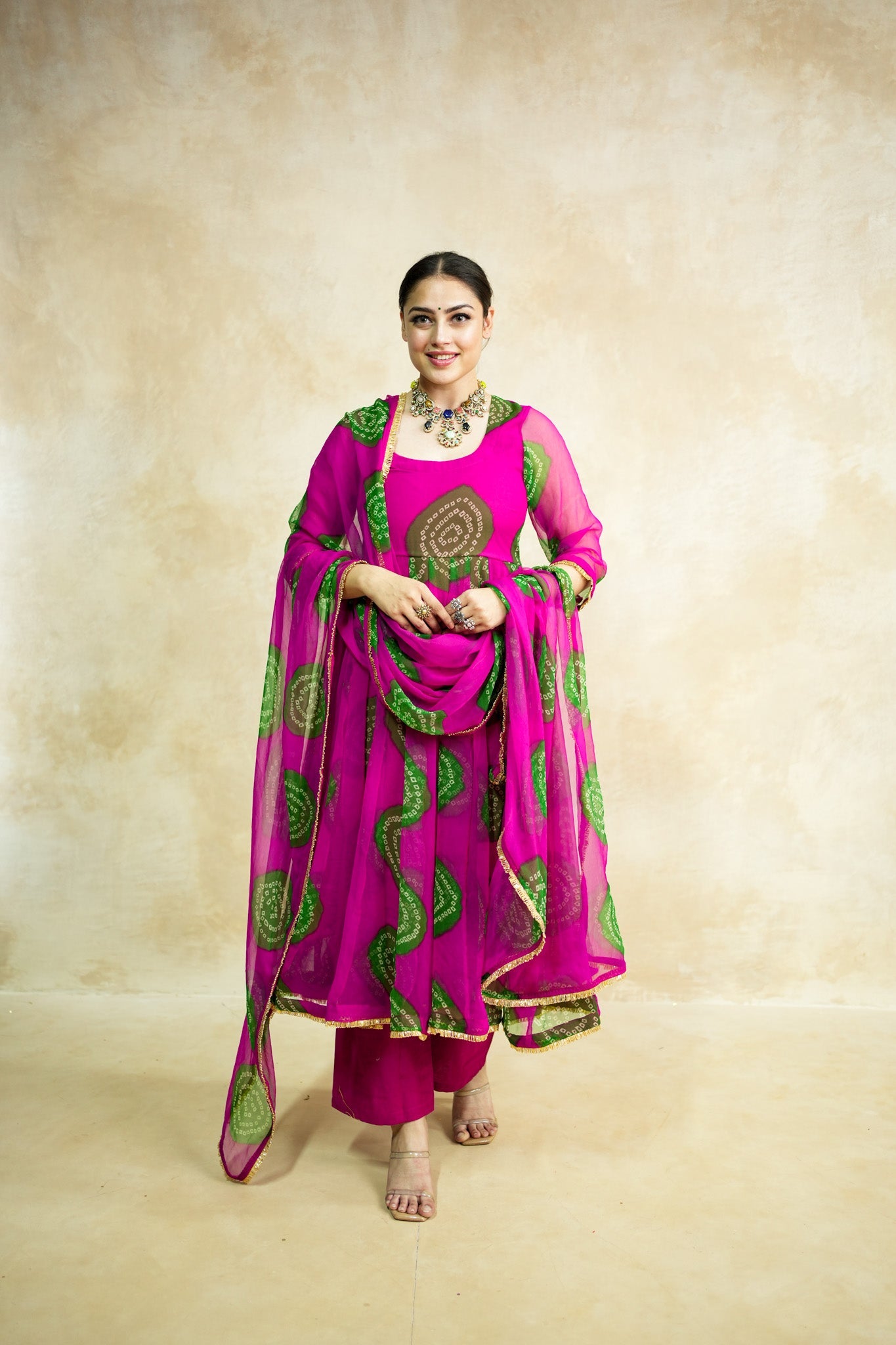 Arzu Pink-Green Anarkali Set
