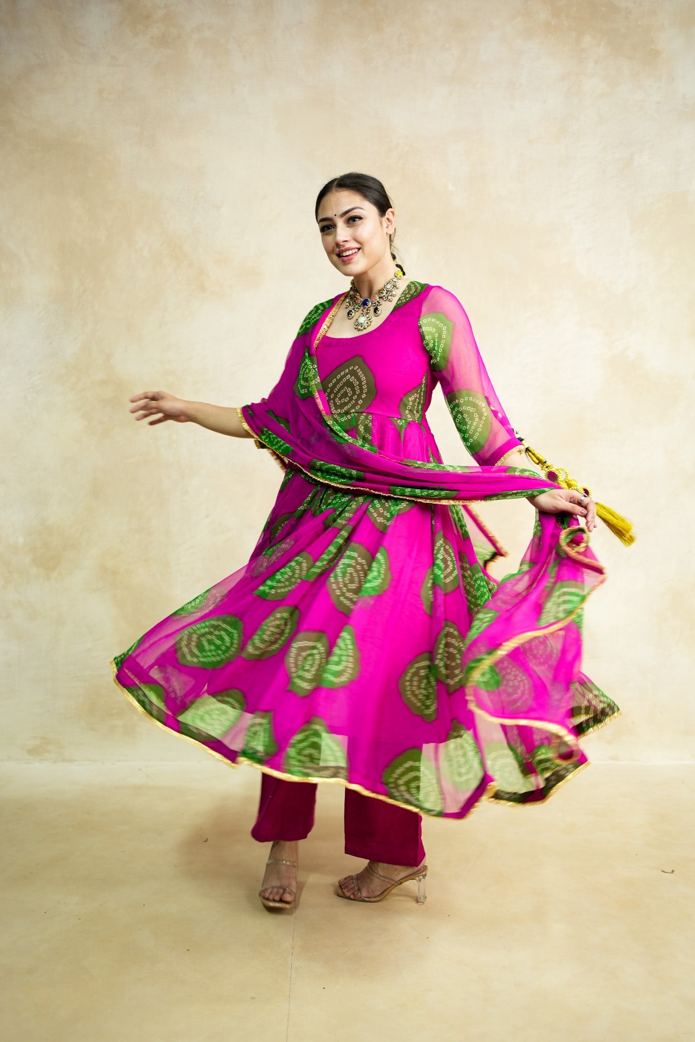 Arzu Pink-Green Anarkali Set