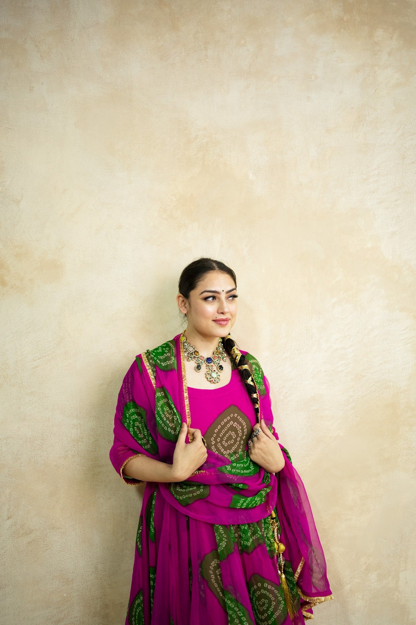 Arzu Pink-Green Anarkali Set