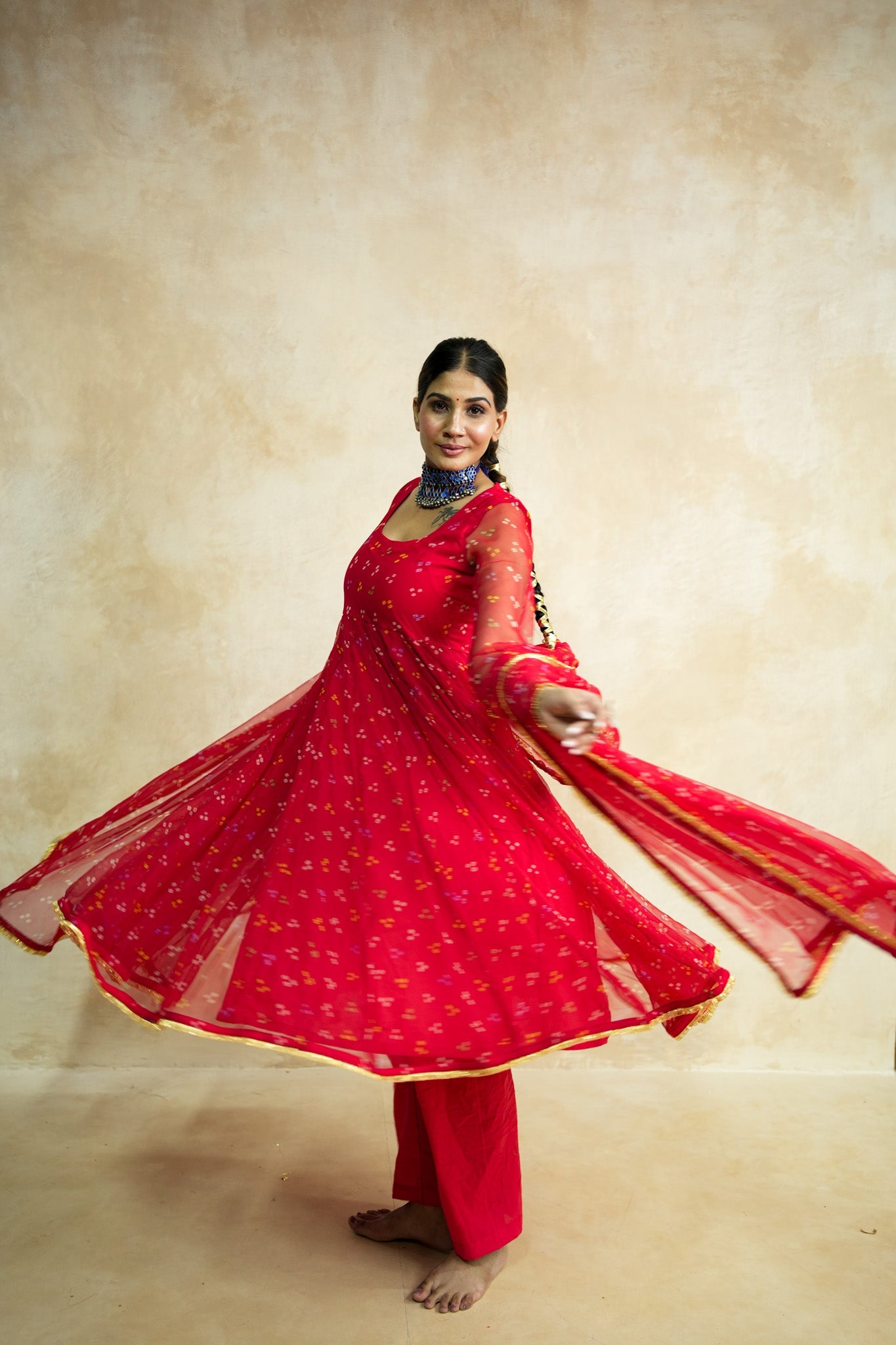 Arzu Red Anarkali Set