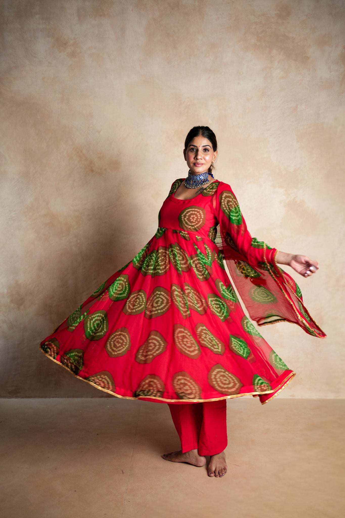 Arzu Red-Green Anarkali Set