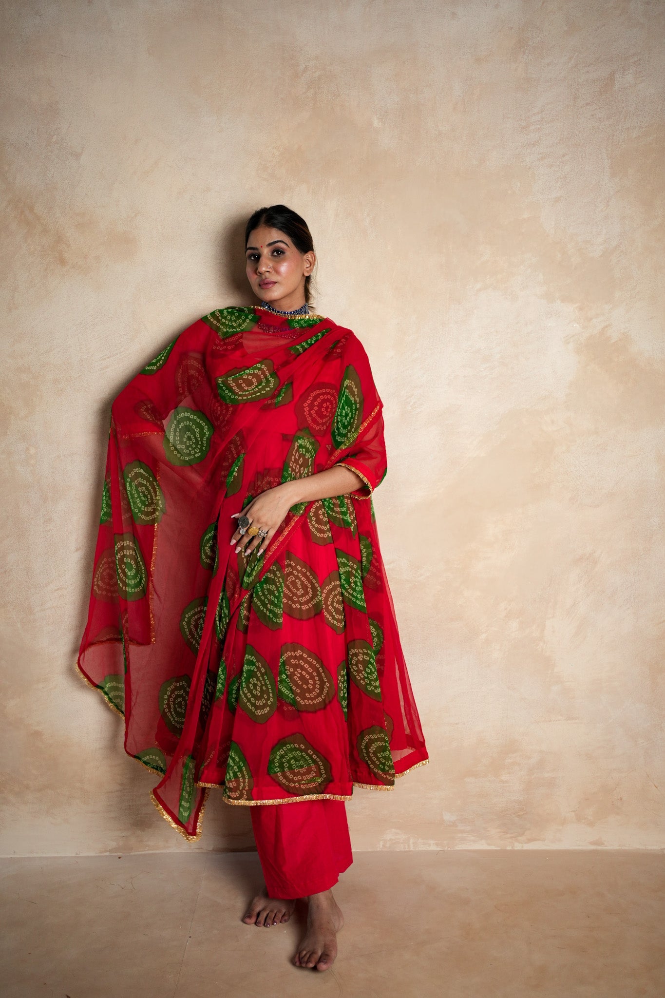 Arzu Red-Green Anarkali Set