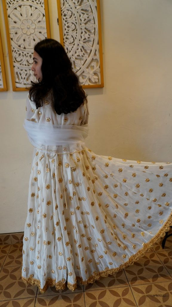 White Golden Butti Georgette Anarkali