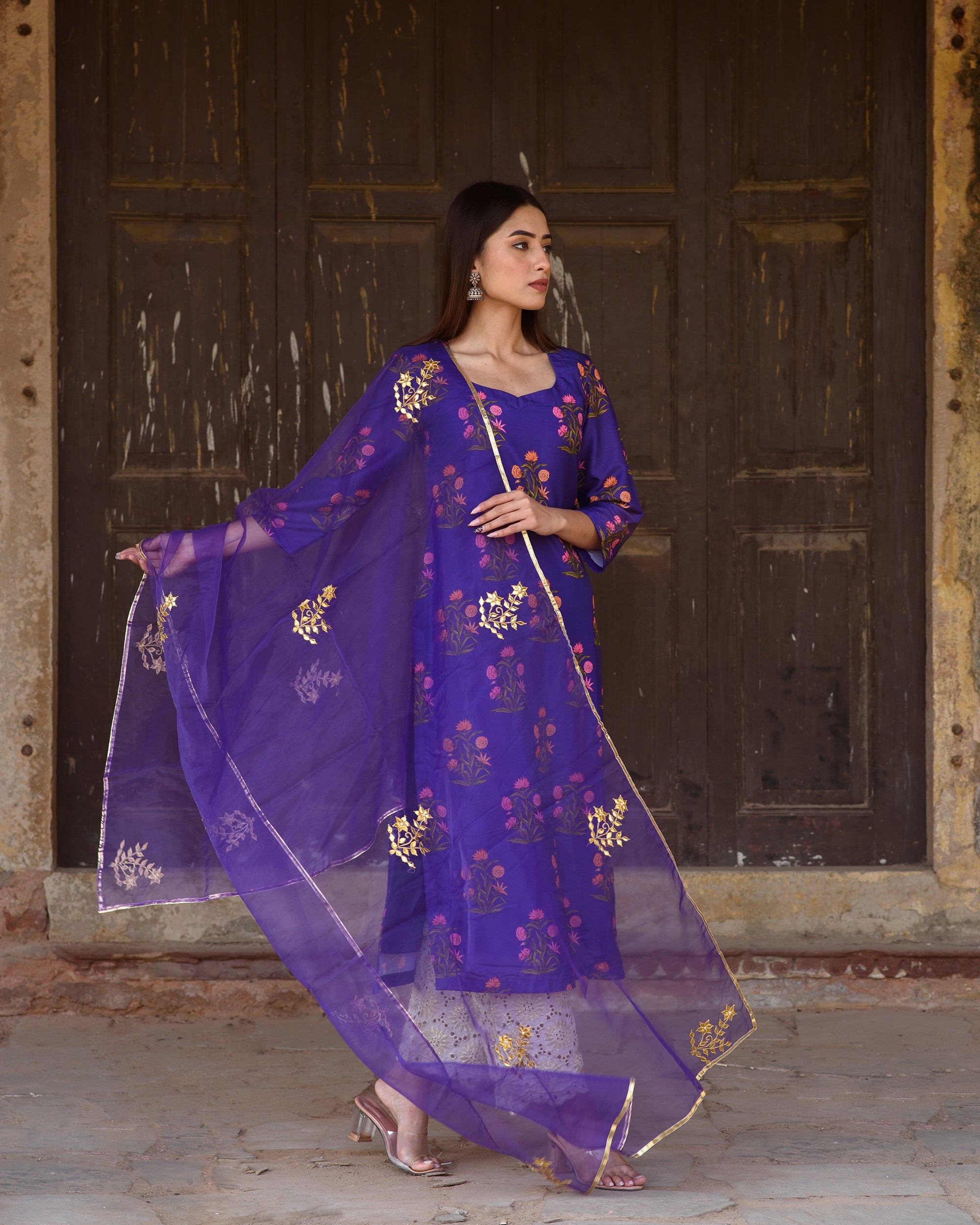 MEHNAZ PURPLE STRAIGHT SET