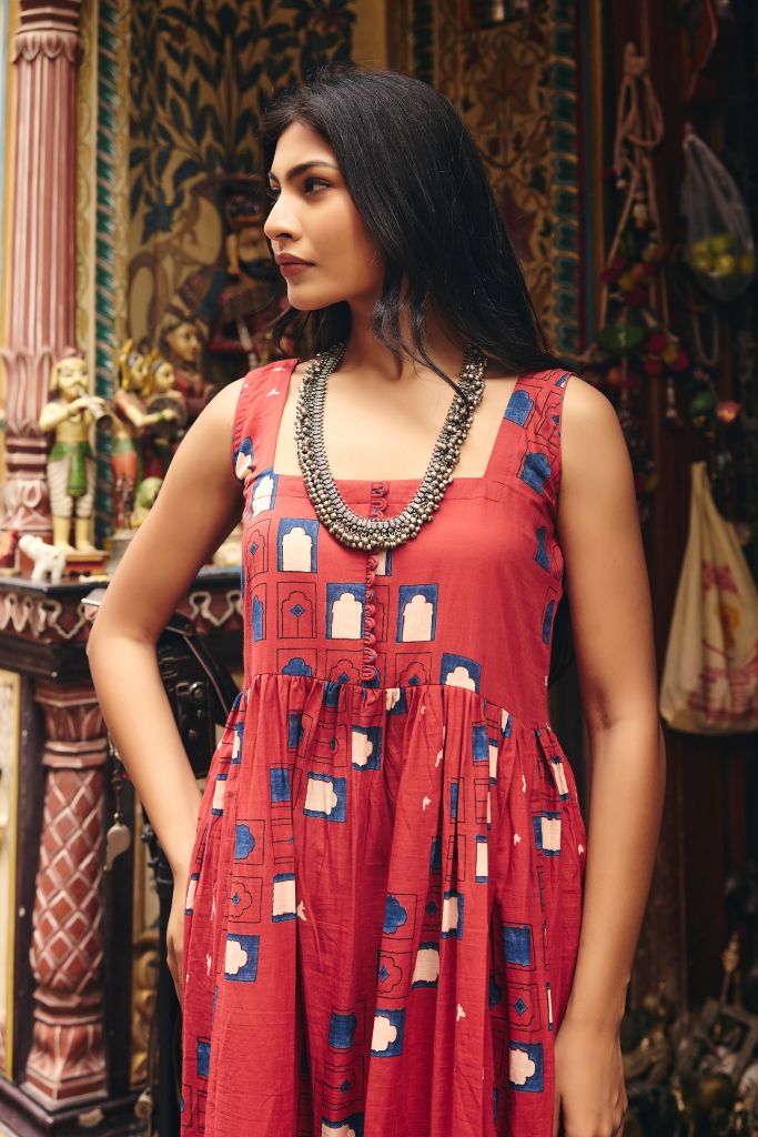 Bhumi Red Anarkali Set