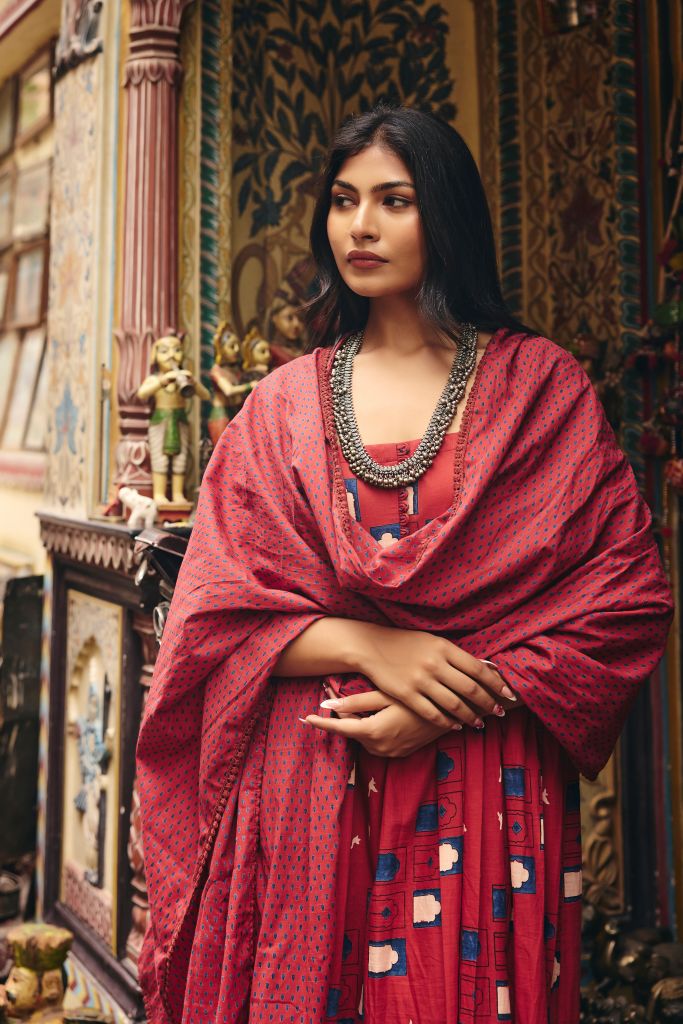 Bhumi Red Anarkali Set