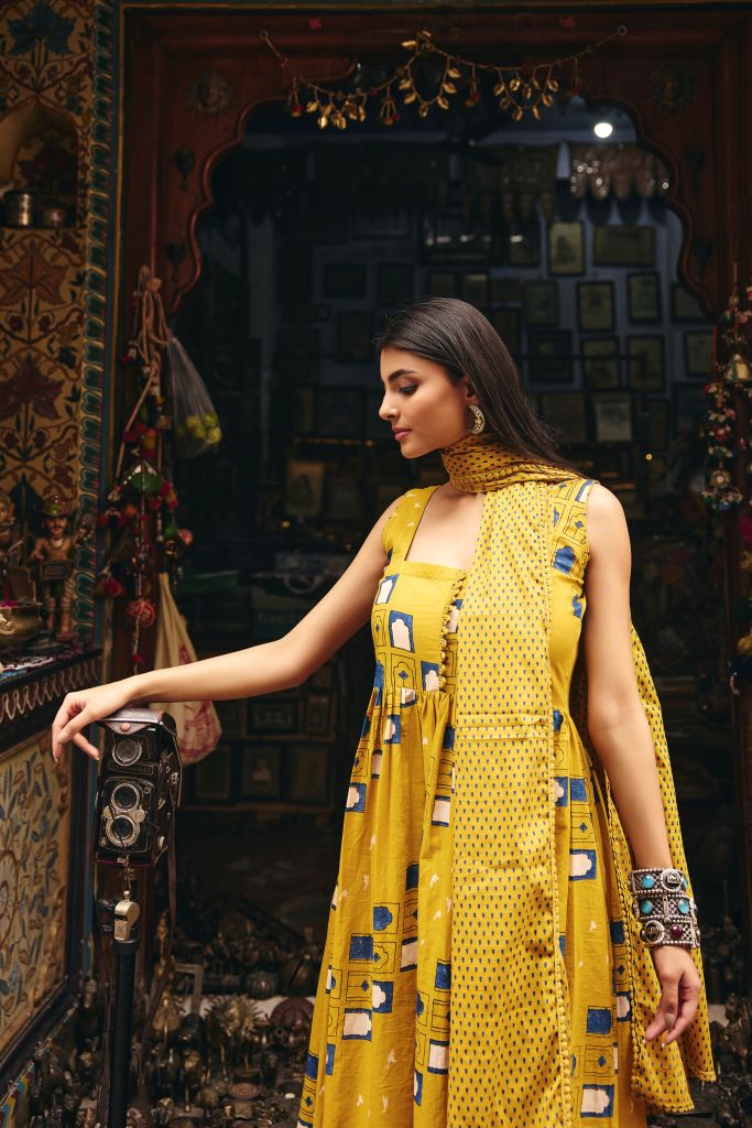 Bhumi Mustard Anarkali set