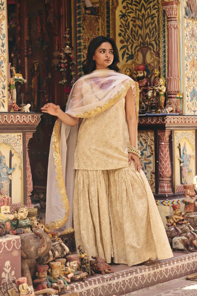 Leela White Golden Sharara Set