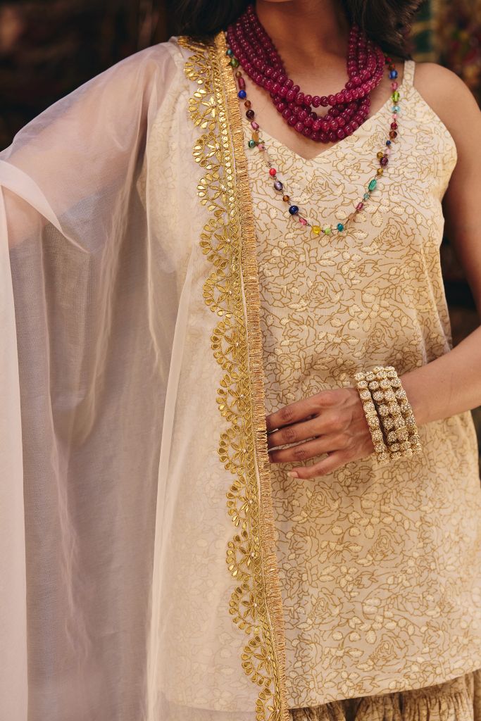 Leela White Golden Sharara Set