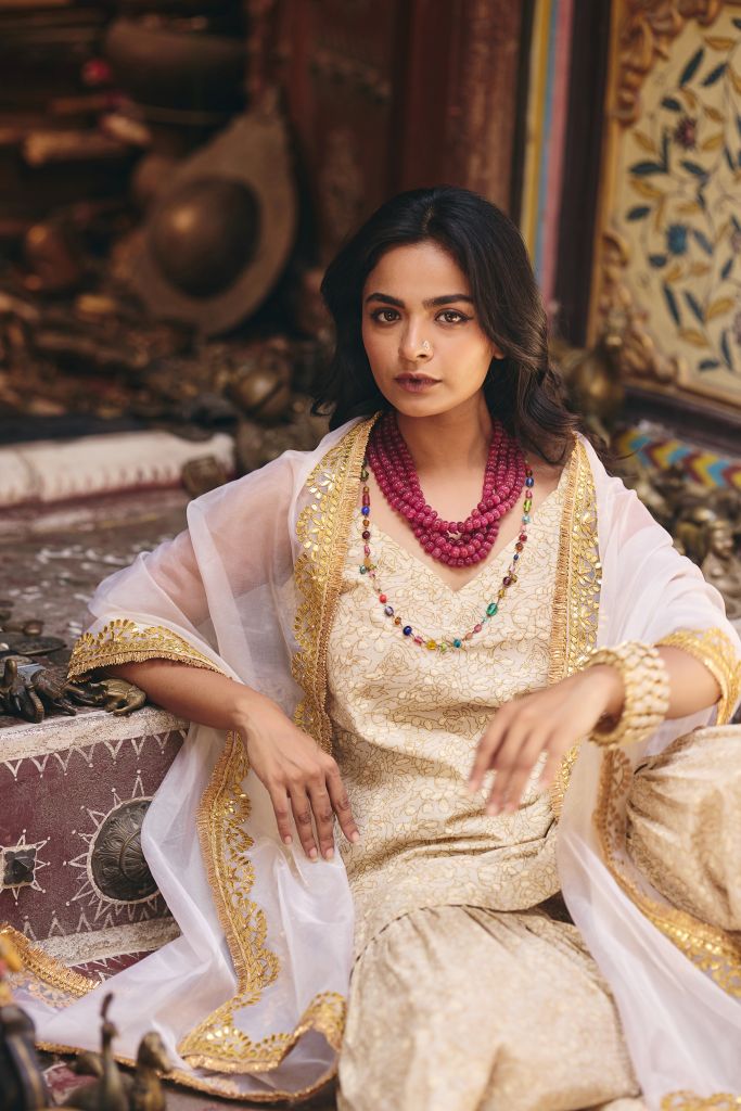 Leela White Golden Sharara Set