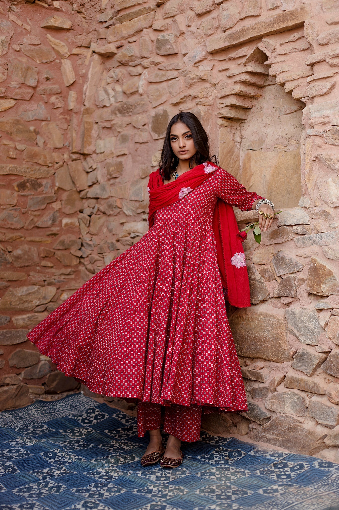Padma Red Anarkali Set