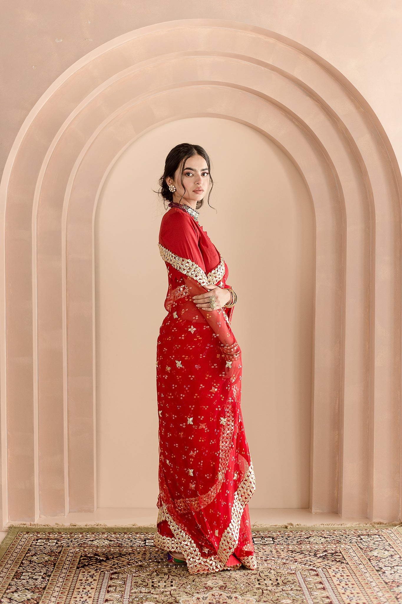 Georgette Bhandej Gulshan Saree With Kachi Patti Work