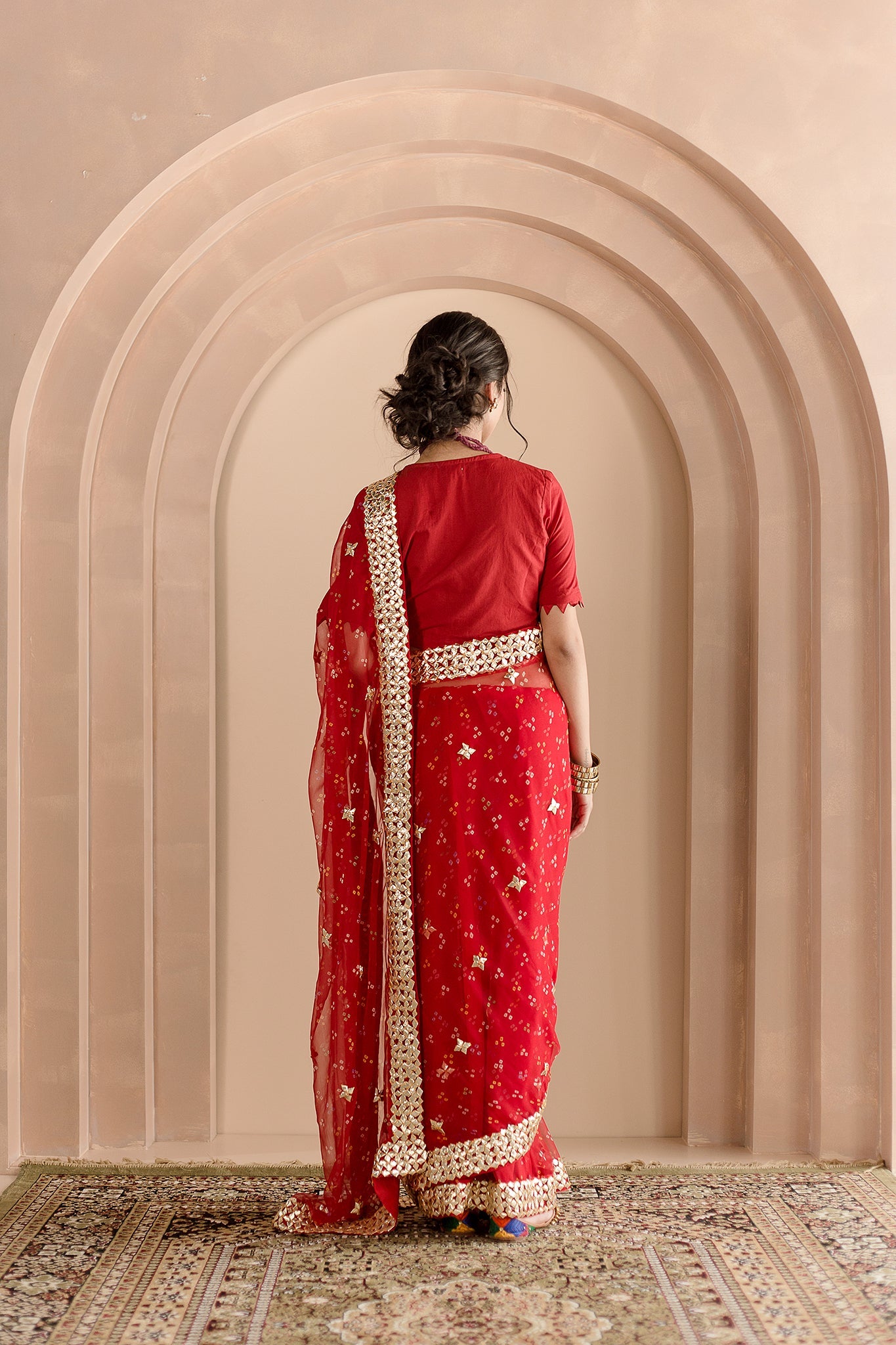 Georgette Bhandej Gulshan Saree With Kachi Patti Work