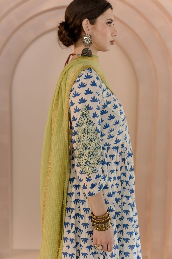 Shubha White Anarkali Set