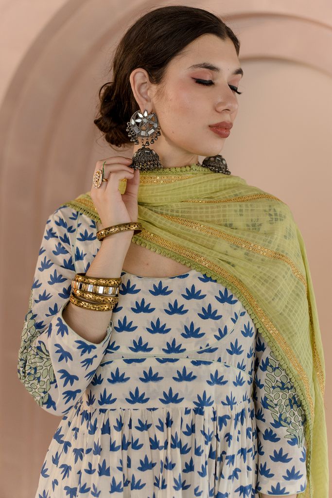 Shubha White Anarkali Set