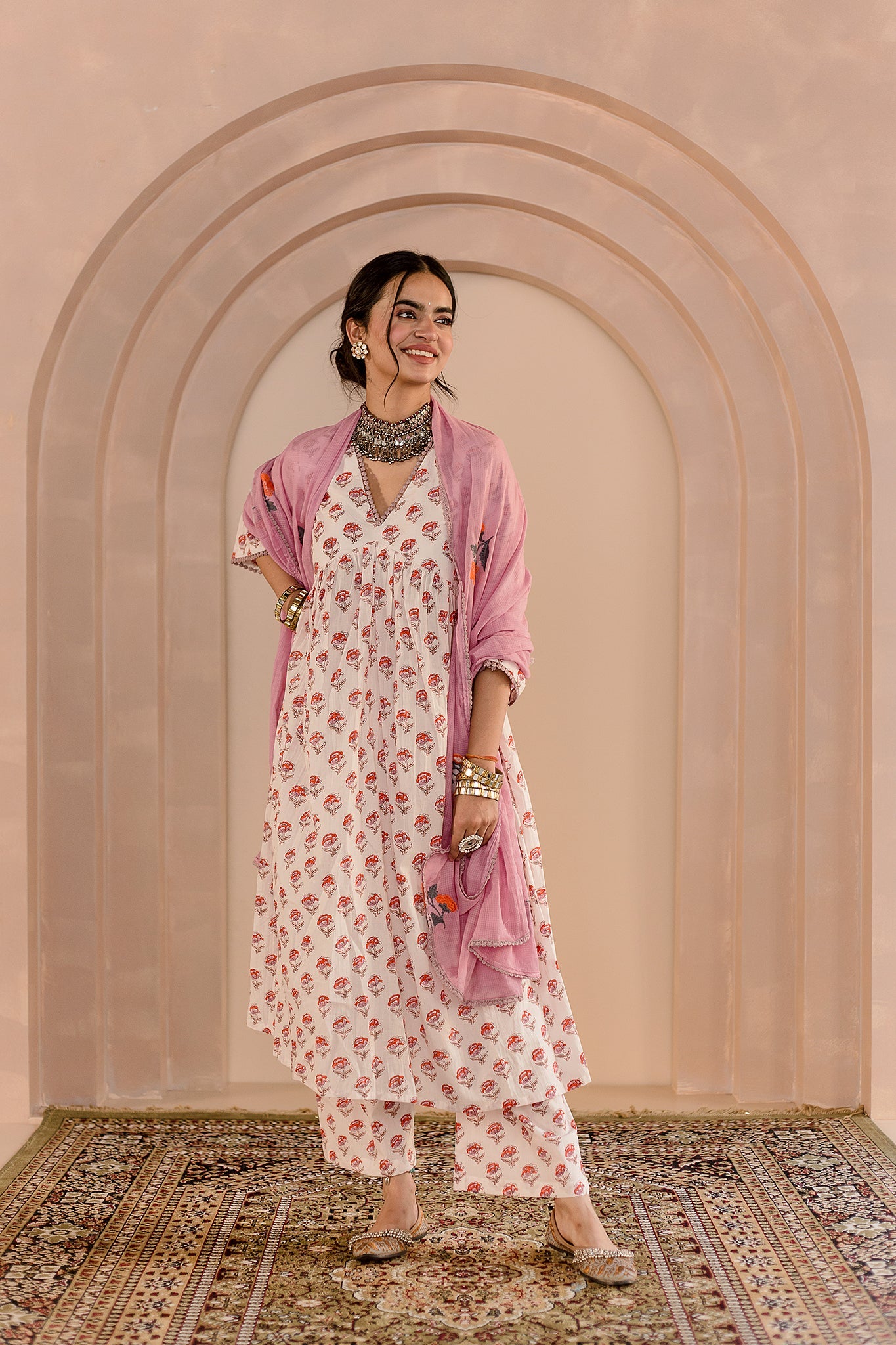 Sparrow White Anarkali Set