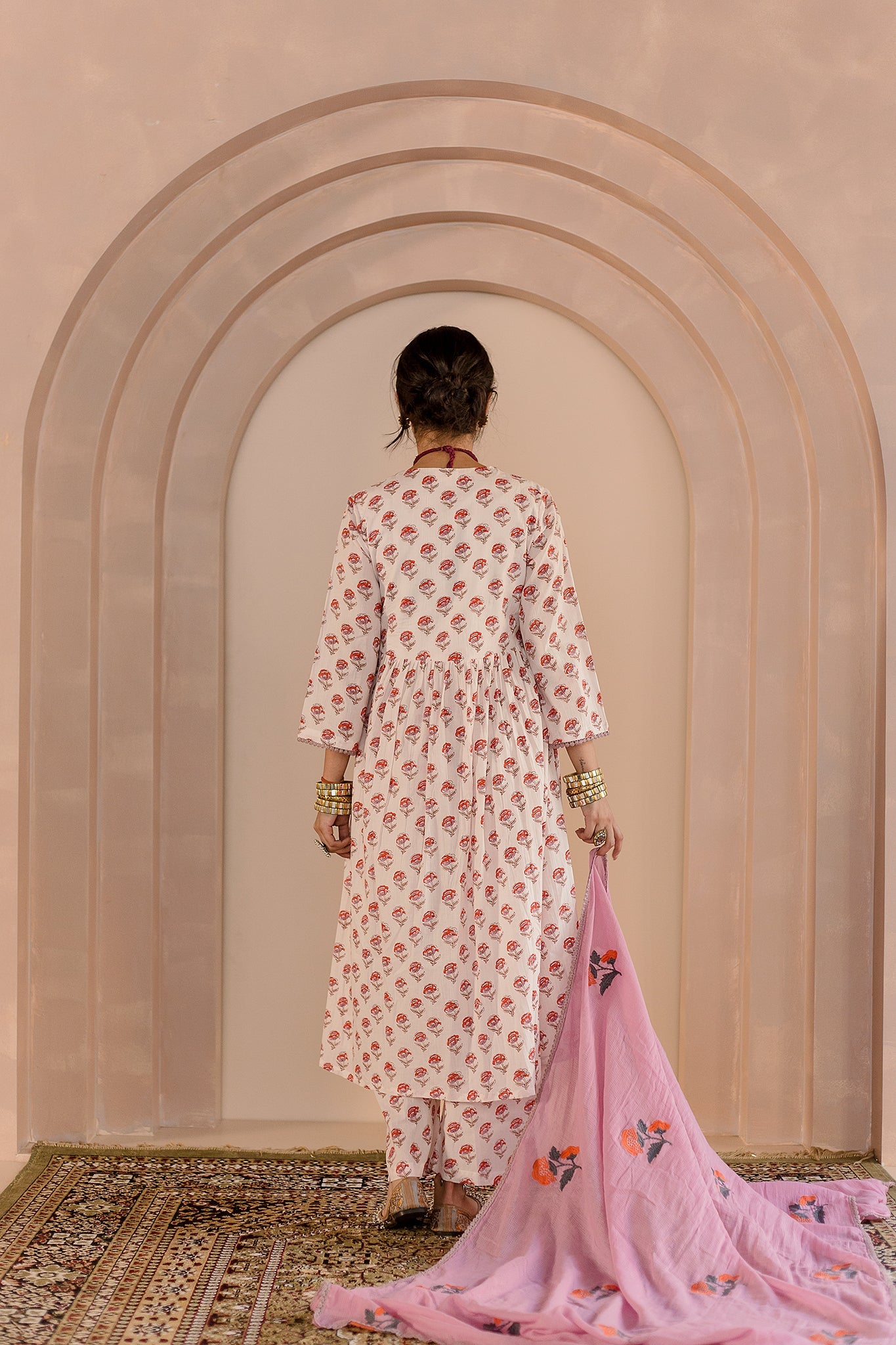 Sparrow White Anarkali Set