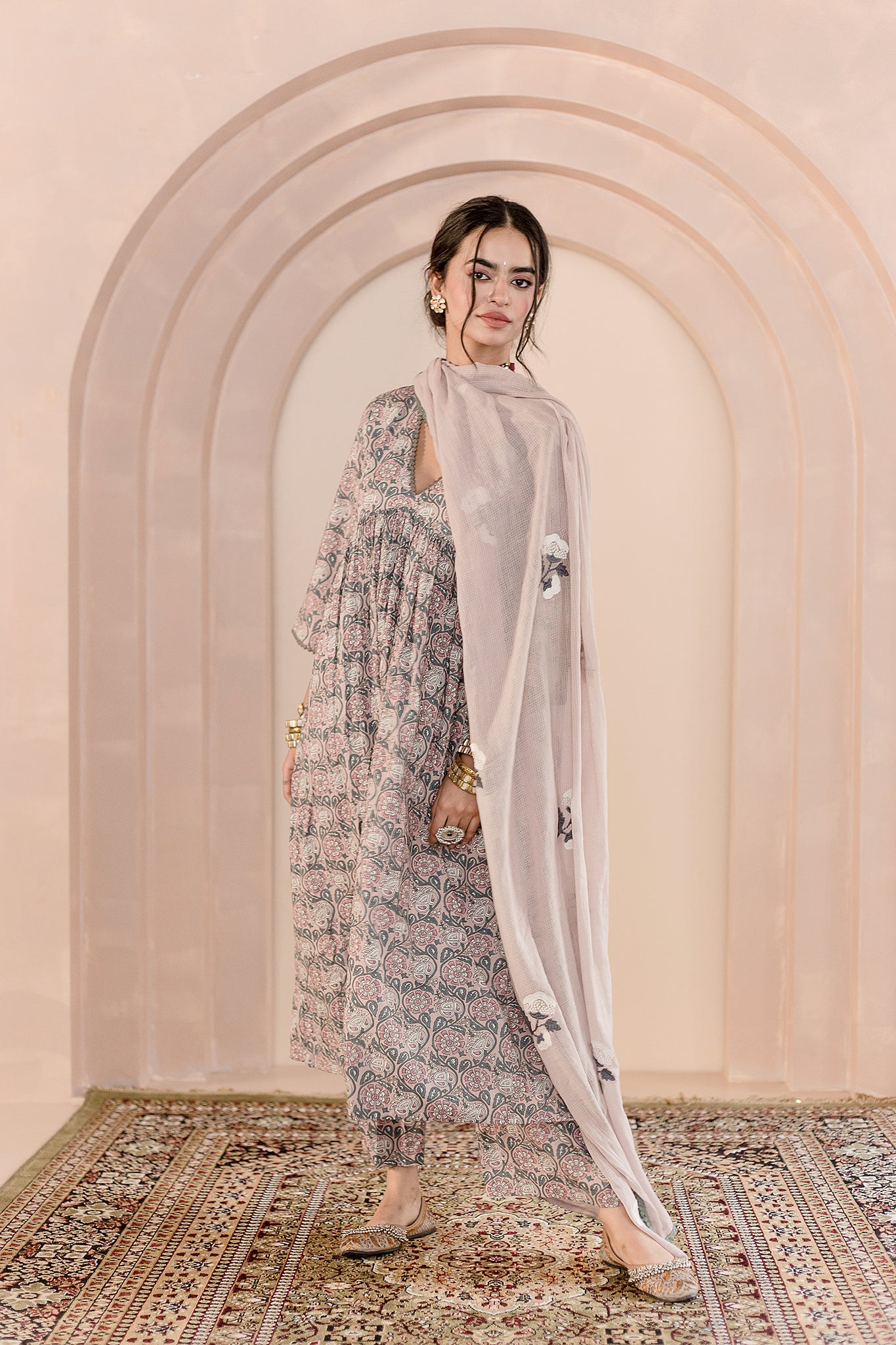 Sparrow Beige Anarkali Set