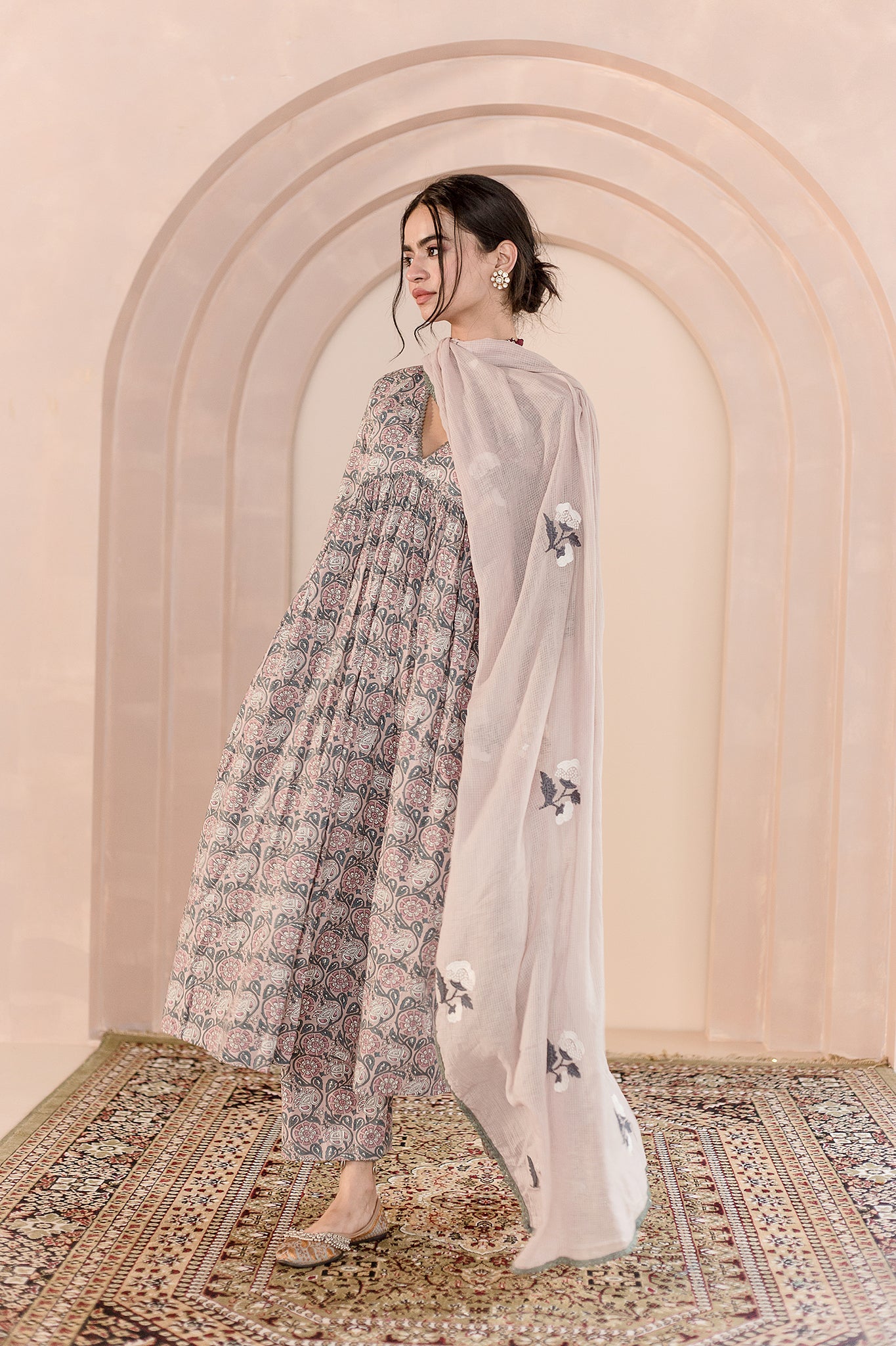 Sparrow Beige Anarkali Set