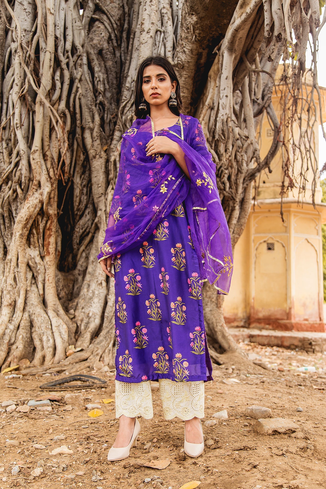 MEHNAZ PURPLE STRAIGHT SET