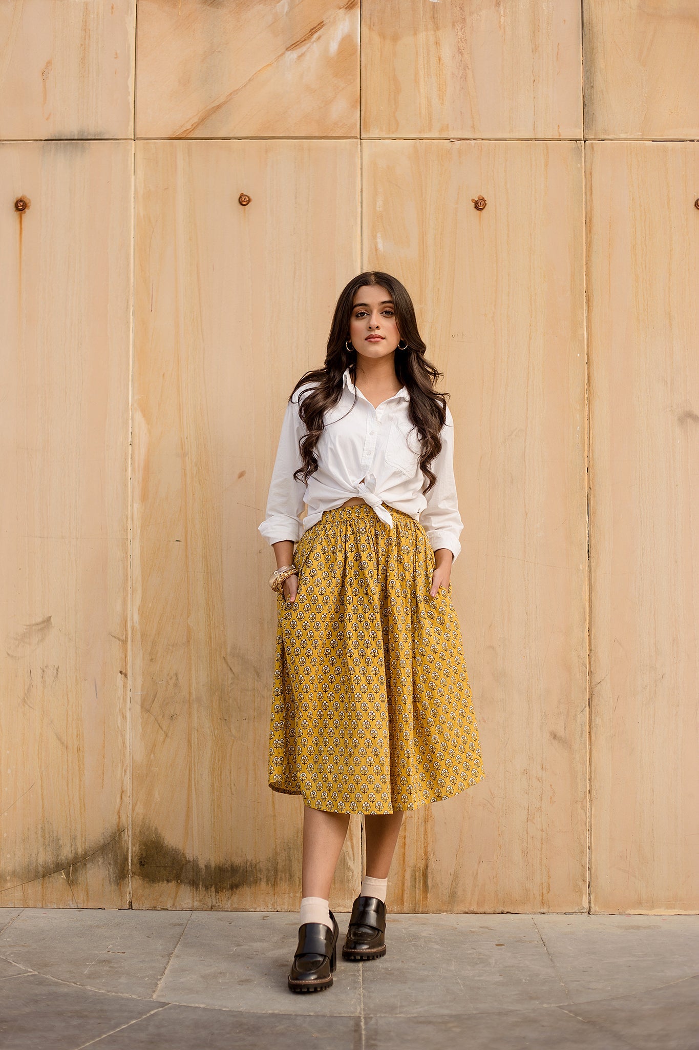 Betty Yellow Skirt Block Print With Intricate Designs