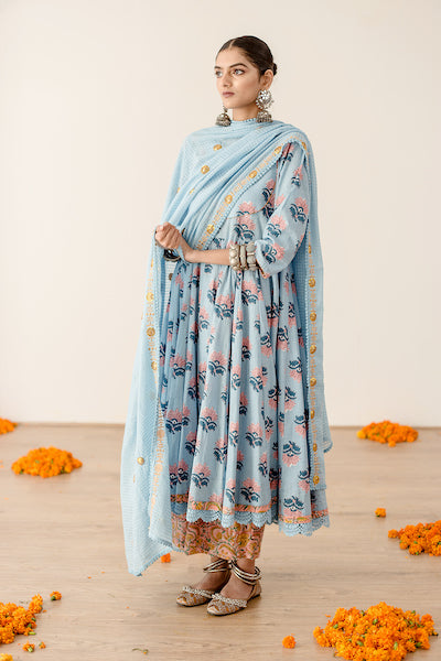 Roshan Blue Anarkali Set Gulabo Jaipur