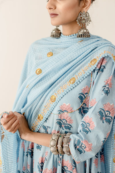 Roshan Blue Anarkali Set Gulabo Jaipur