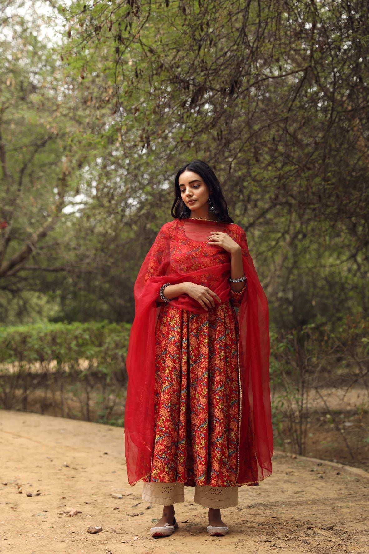 Sufi Red Anarkali Set Gulabo Jaipur