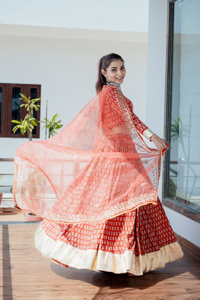 Navya Red Jaal Lehenga Set