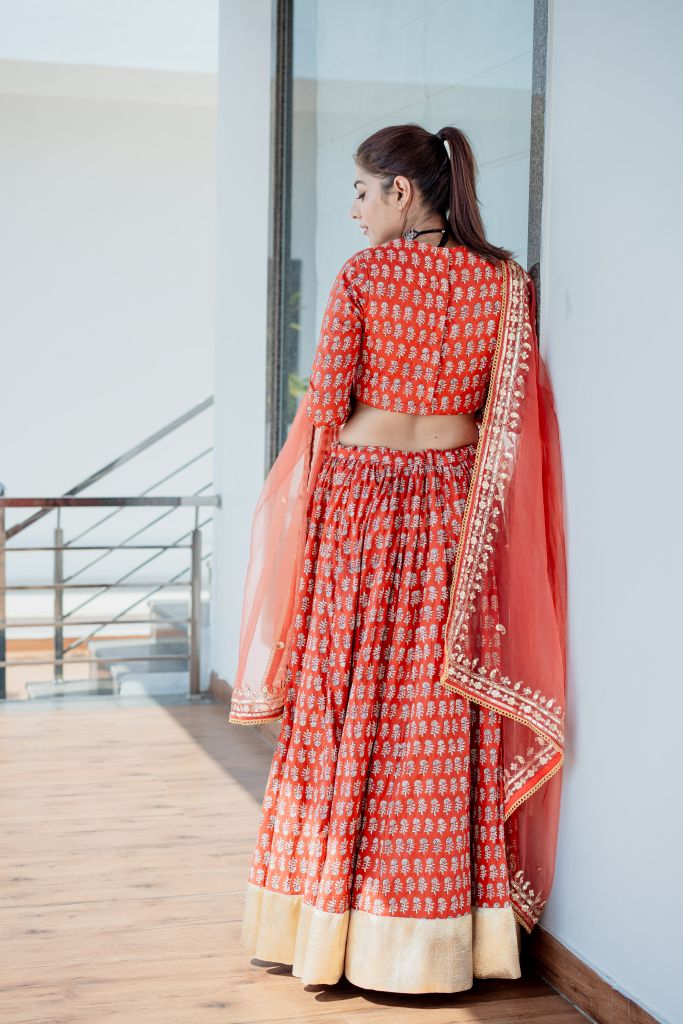 Navya Red Jaal Lehenga Set
