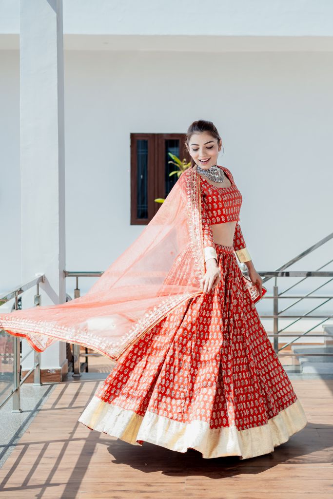 Navya Red Jaal Lehenga Set
