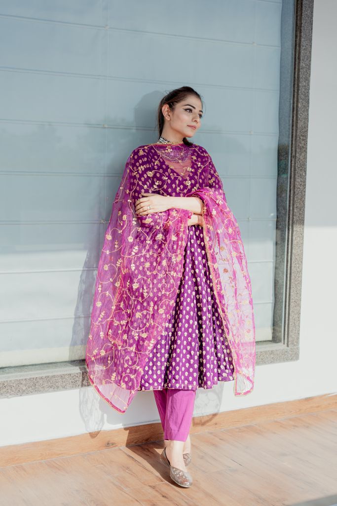 Zuri Purple Anarkali Set