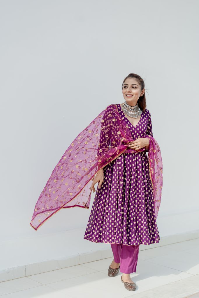 Zuri Purple Anarkali Set