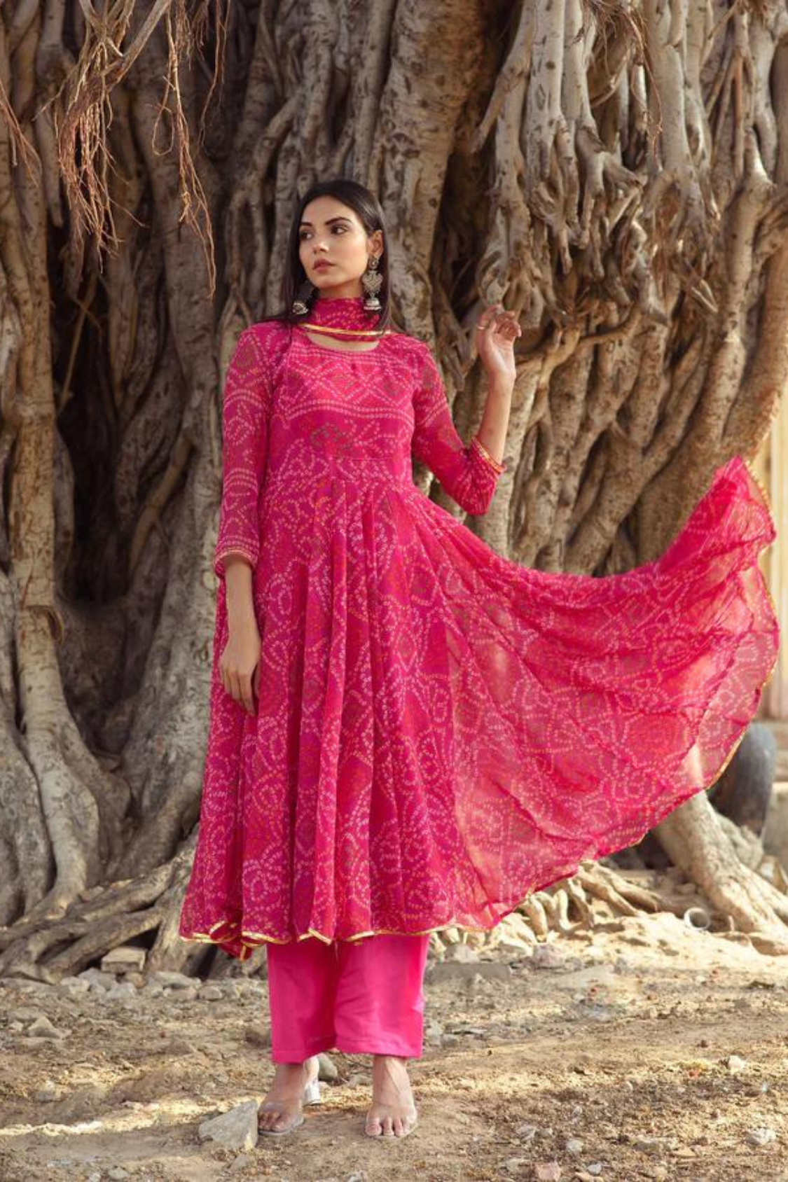 Georgette Bhandhani Naaz Pink Anarkali Set With Dupatta