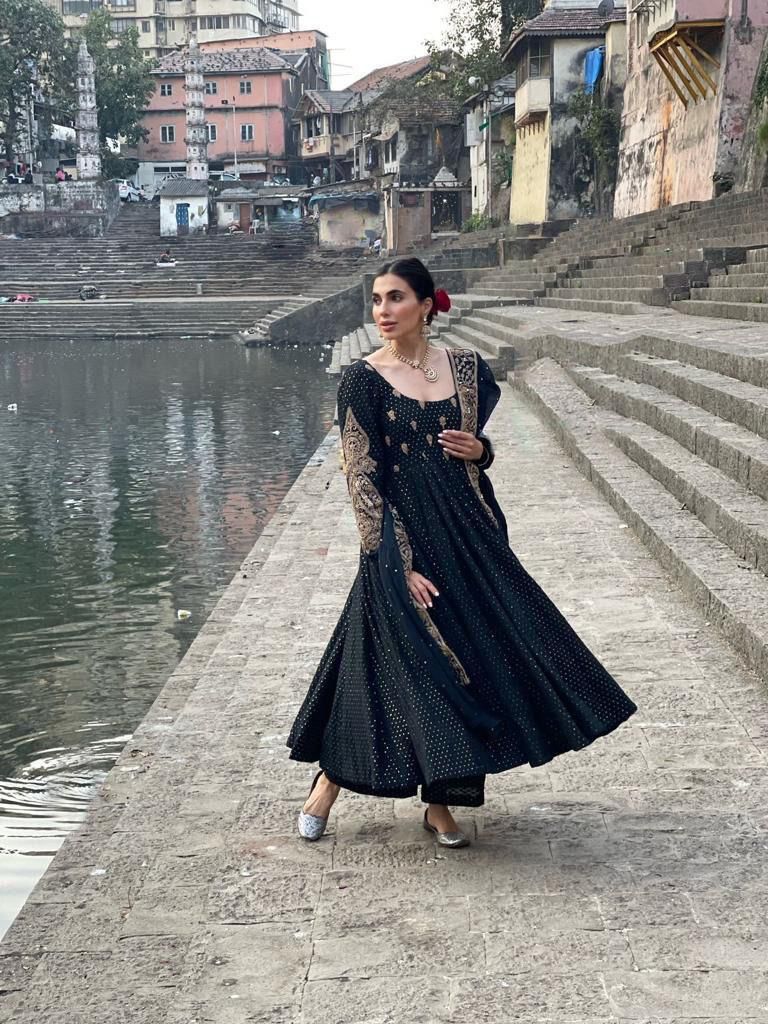 ZOHRA BLACK ANARKALI SET Gulabo Jaipur